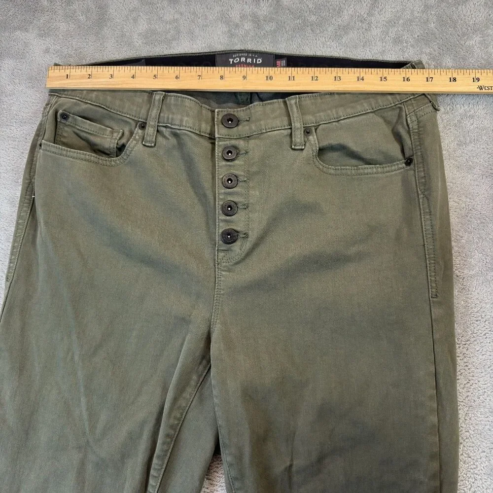 Torrid Jeans Womens 14R Olive Green Sky High Skinny Button Fly Stretch Regular